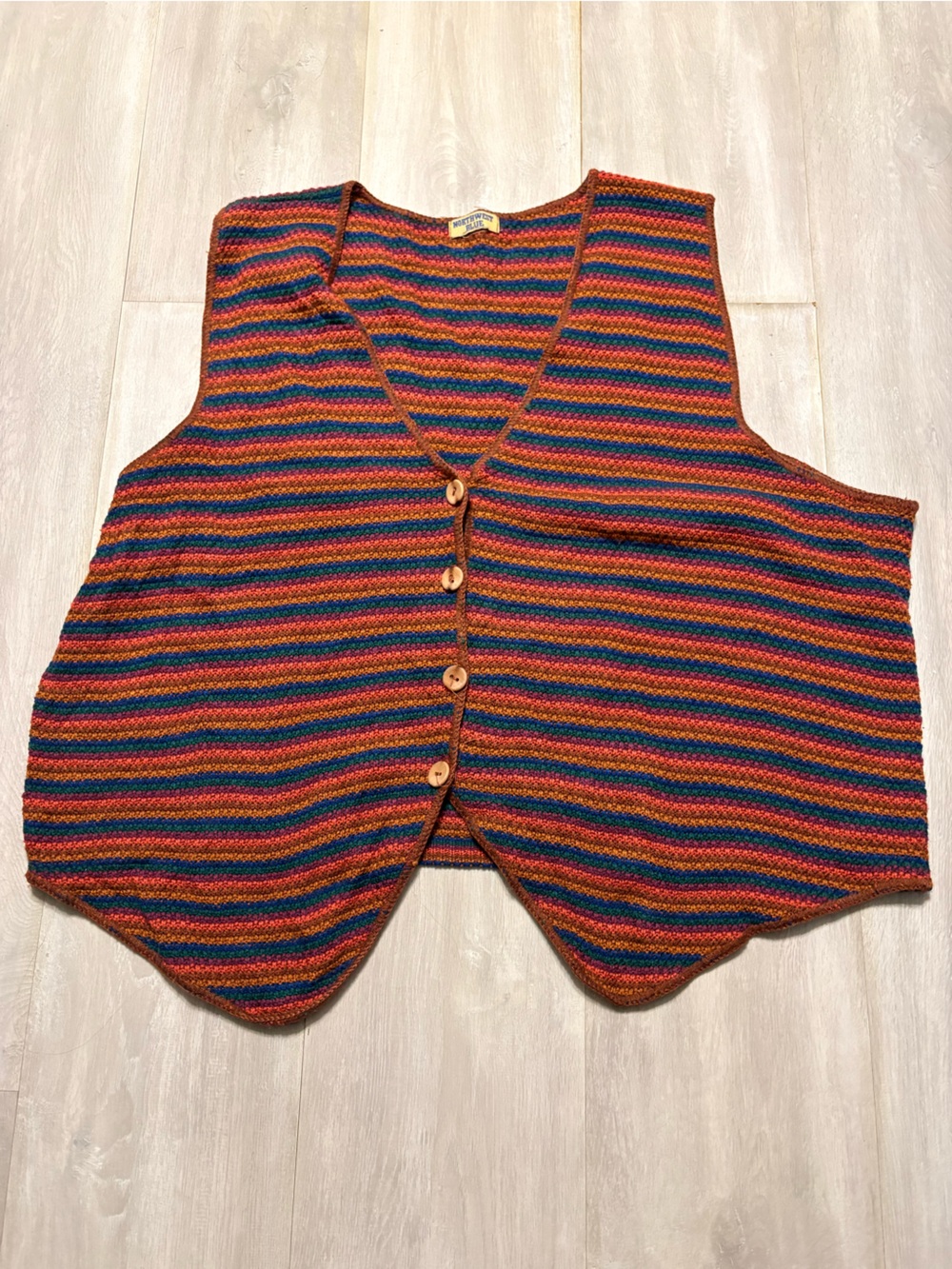 Northwest Multicolor Striped Knit Button Vest in Orange and Blue